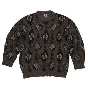 COELHOS (Spain) Vintage Tweed Yarn Navajo Jacquard Crew Neck Jumper : M